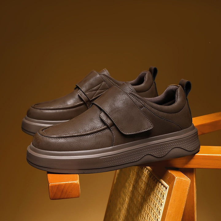 Men's Leather-like Casual Sneakers with Shock-absorbing Rubber Sole Mune Fashion
