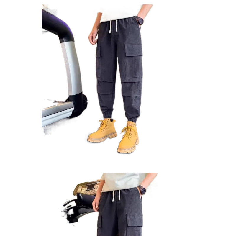 Men's cargo jogging pants made of corduroy look with multiple pockets and elastic hem Mune Fashion
