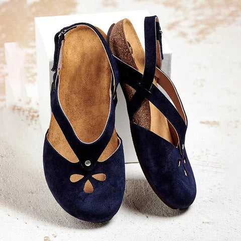 Women's closed slingback sandal made of suede with ergonomic cork insole and decorative cutouts Mune Fashion