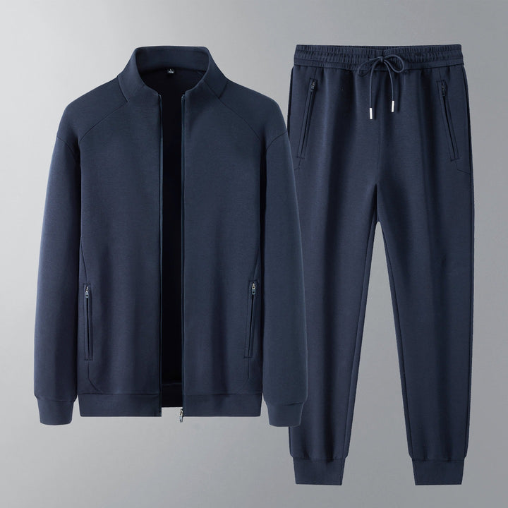 Men's two-piece minimalist jogging set with stand-up collar, two-way zipper & zip pockets Mune Fashion