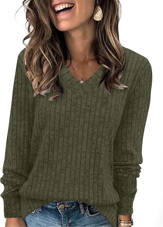 Women's Ribbed V-Neck Fine-knit Sweater with Casual Oversized Fit Mune Fashion