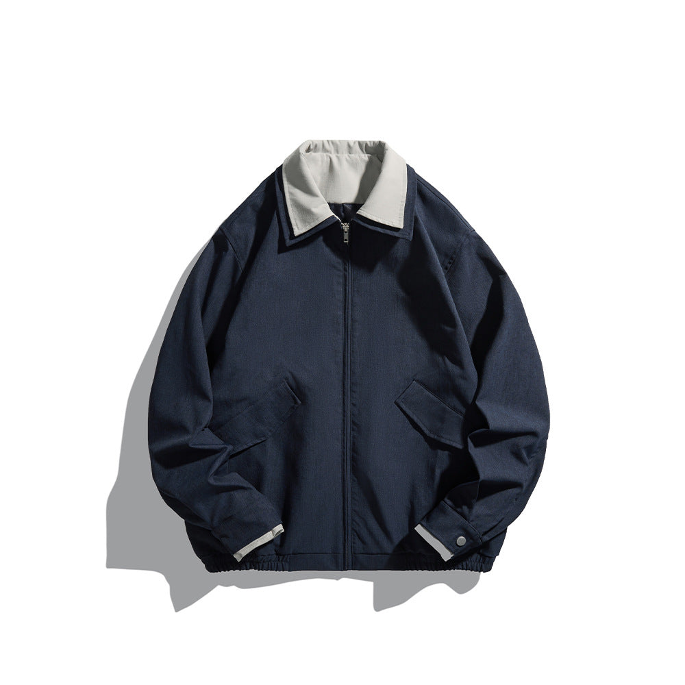 Men's short jacket in boxy cut made of sturdy canvas with contrasting lapel Mune Fashion