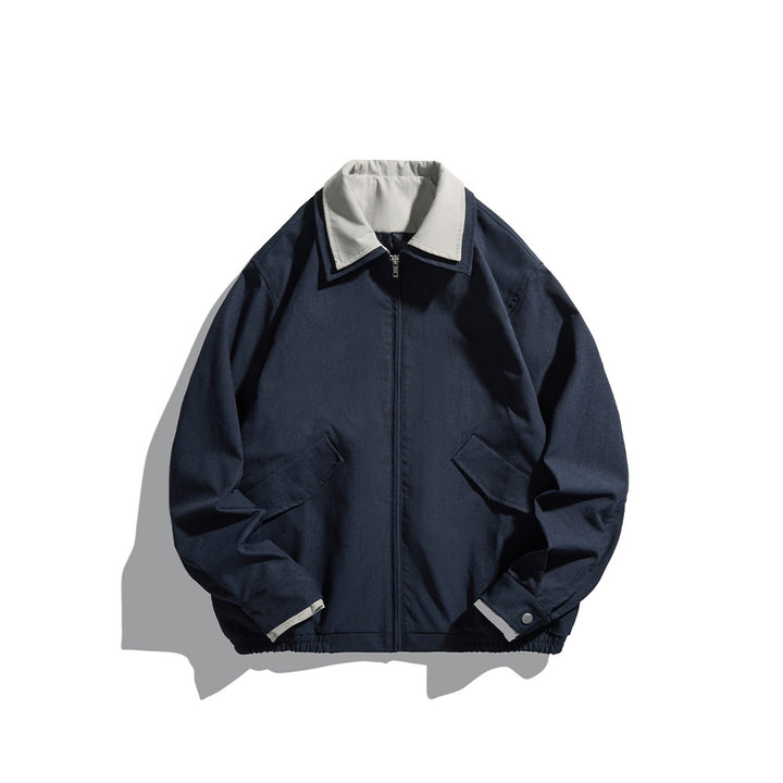 Men's short jacket in boxy cut made of sturdy canvas with contrasting lapel Mune Fashion