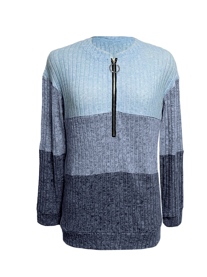 Women's long pullover with ring zipper and color block structure Mune Fashion