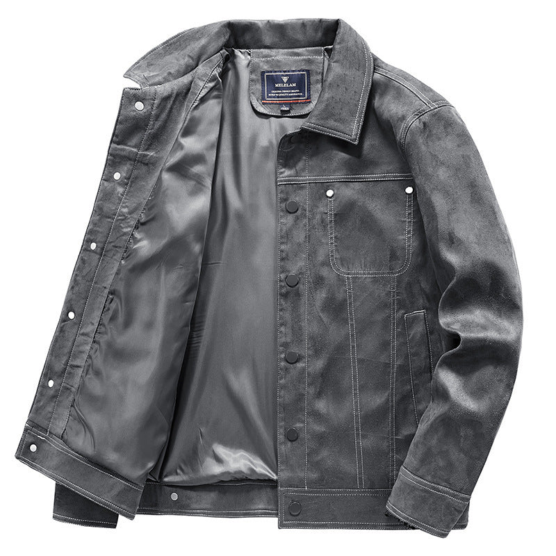 Men's suede trucker jacket with snap buttons and contrast stitching Mune Fashion
