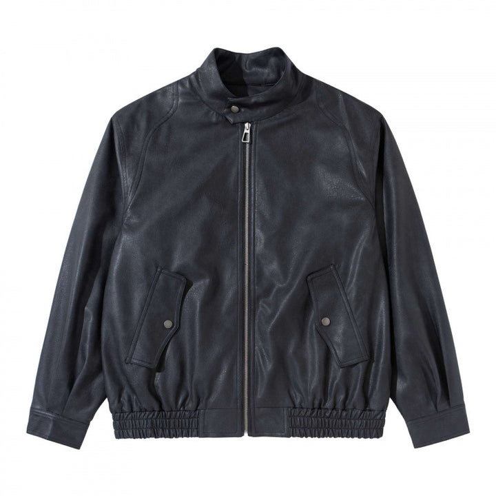 Men's short jacket made of suede-look material with stand-up collar, raglan sleeves, and elastic hem Mune Fashion