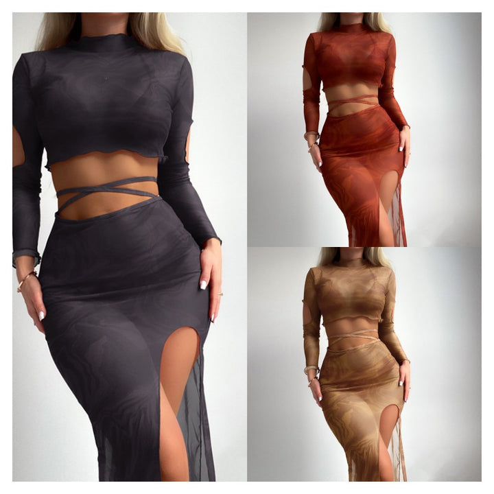 Ladies elegant and transparent two-piece outfit with high-cut skirt Mune Fashion