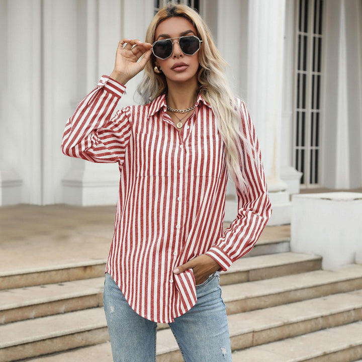 Women's Striped Long Sleeve Blouse Mune Fashion