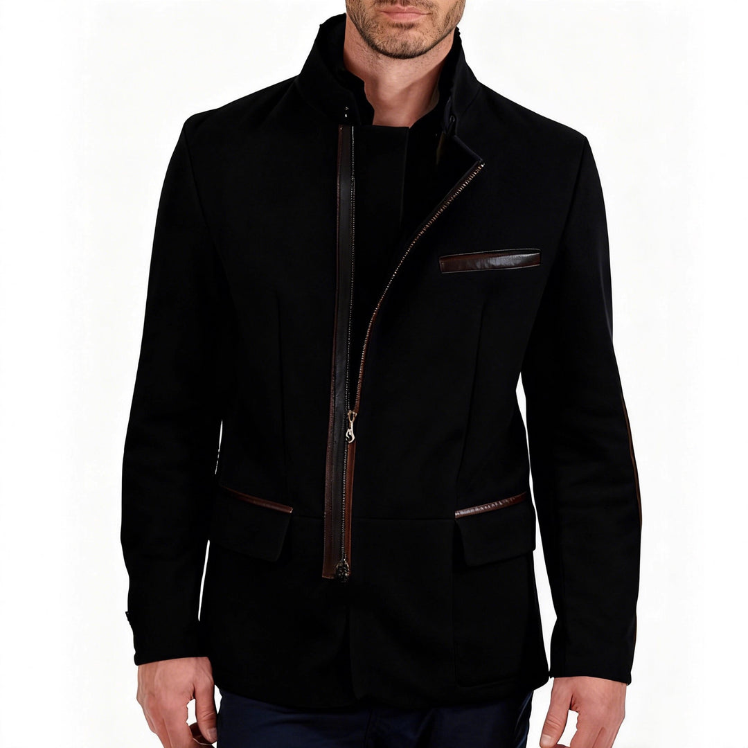 Men's elegant suede jacket with stand-up collar and concealed zipper Mune Fashion