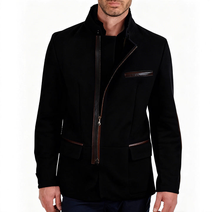 Men's elegant suede jacket with stand-up collar and concealed zipper Mune Fashion