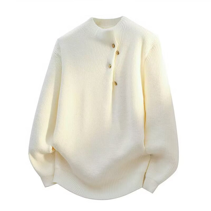 Women's Fashionable Stand Collar Sweater with Button Details Mune Fashion