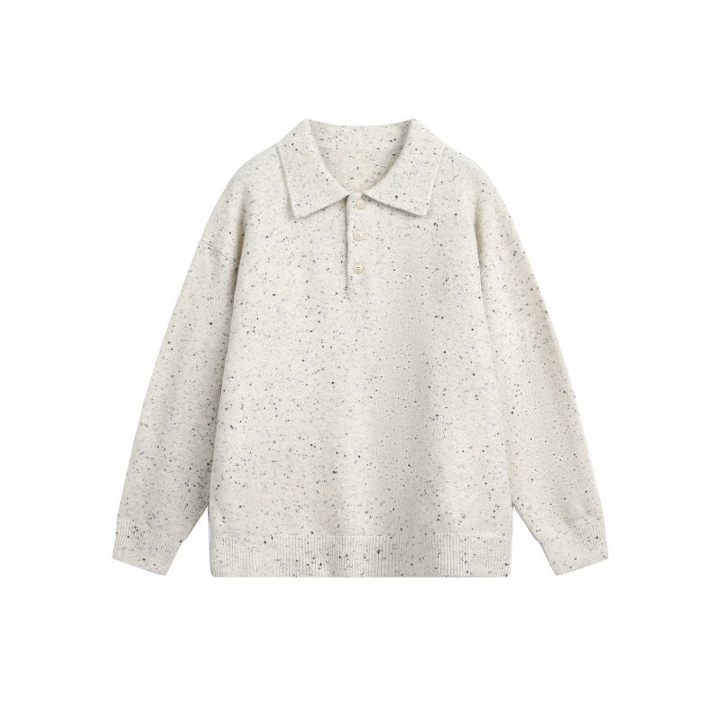 Women's Oversized Polo Sweater made of Mélange Fine Knit with Polo Collar and Button Placket Mune Fashion