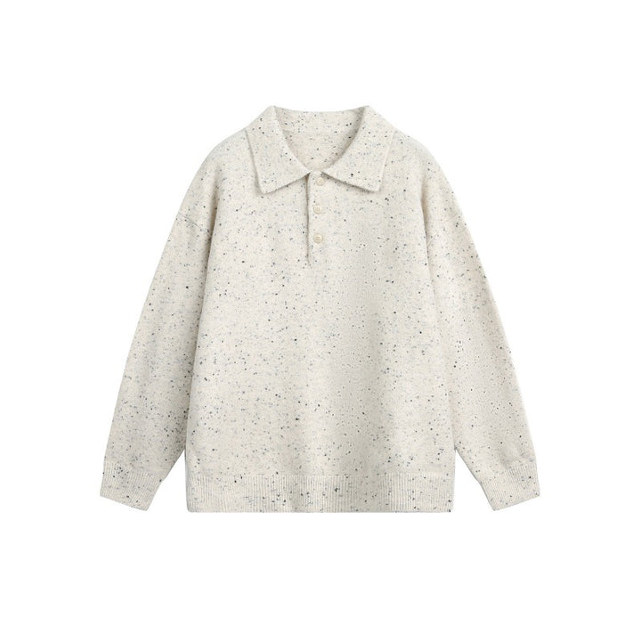 Women's Oversized Polo Sweater made of Mélange Fine Knit with Polo Collar and Button Placket Mune Fashion