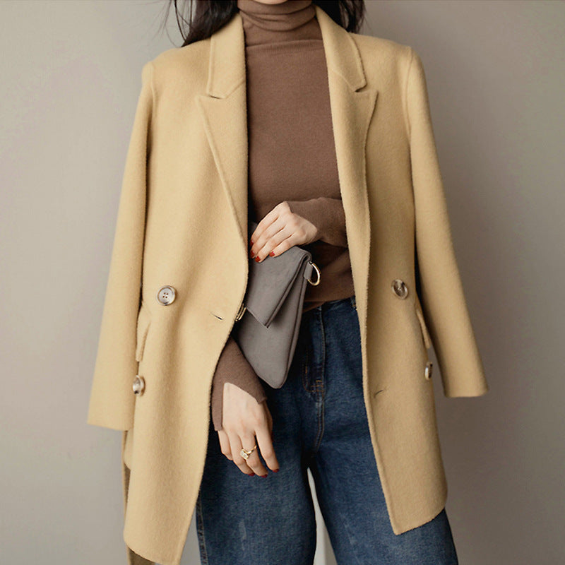 Ladies Elegant Wool Blazer with Double Button Placket Mune Fashion