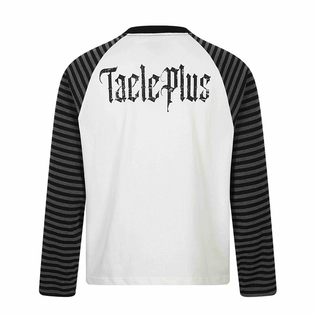 Unisex long sleeve shirt in raglan style with gothic print and striped sleeves Mune Fashion