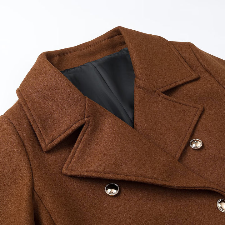 Women's Wool Blend Double-Breasted Short Coat with Decorative Buttons Mune Fashion