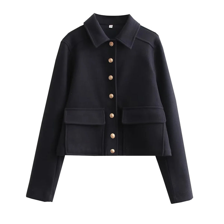 Women's short wool blend overshirt with flap pockets and decorative button placket Mune Fashion