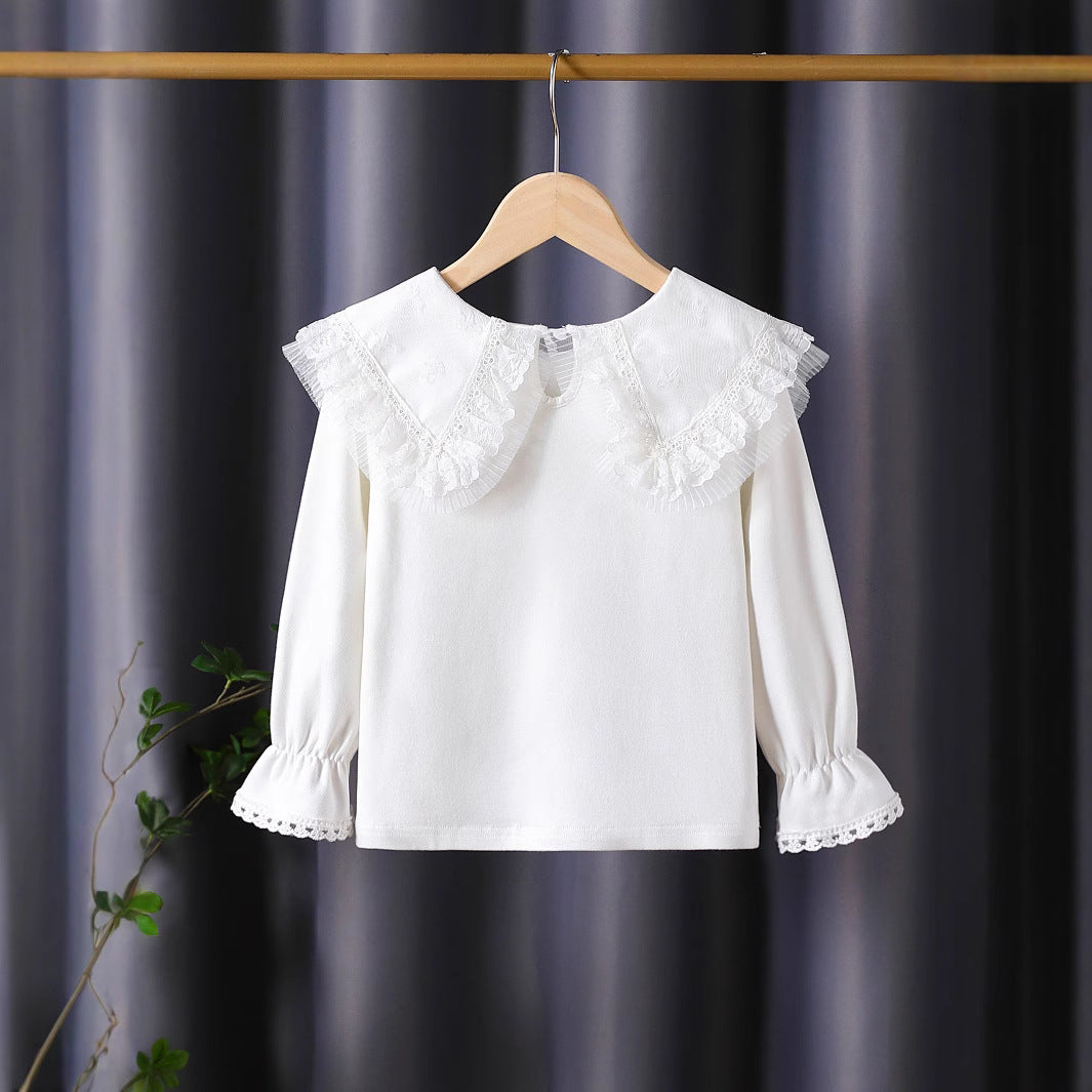 Girls blouse with lavish lace collar and delicate appliqués Mune Fashion