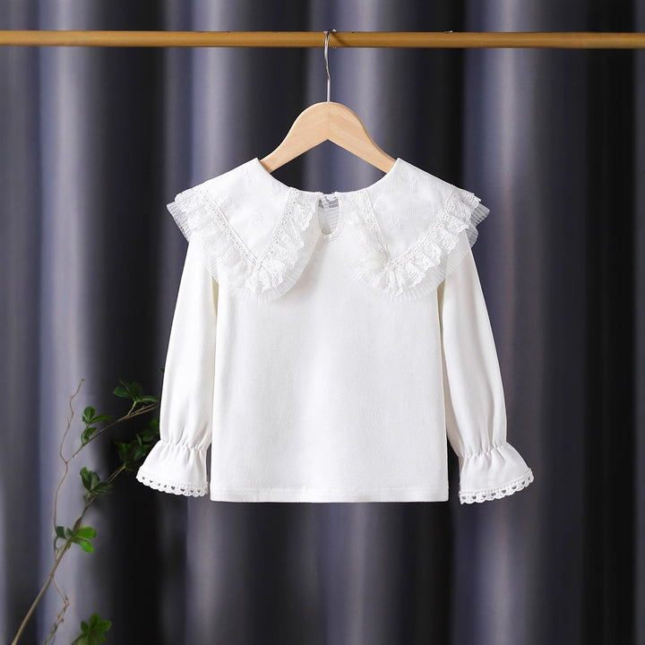 Girls blouse with lavish lace collar and delicate appliqués Mune Fashion