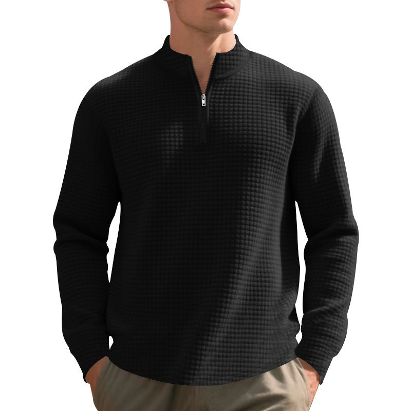 Men's nan City Thermal Pullover with short zipper stand-up collar and fine square structure Mune Fashion