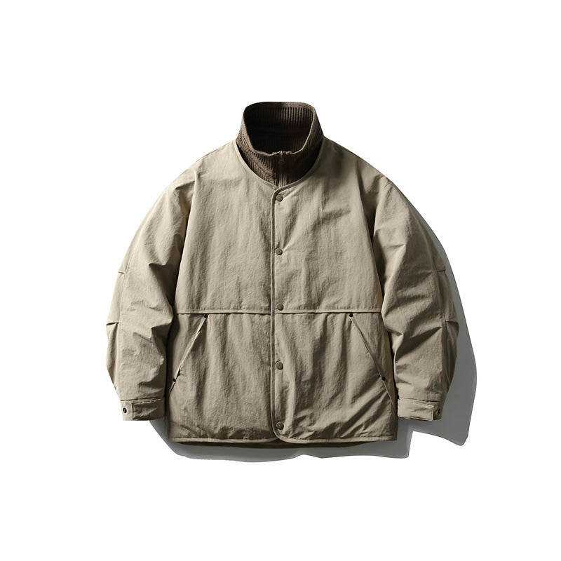 Men's Oversized Padded Leisure Jacket with Ribbed Collar and Snap Button Placket Mune Fashion