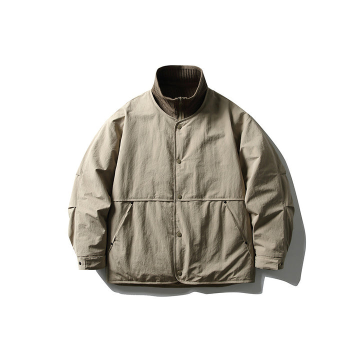 Men's Oversized Padded Leisure Jacket with Ribbed Collar and Snap Button Placket Mune Fashion