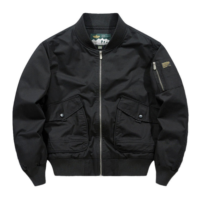 Men's pilot bomber jacket in urban utility style with large flap patch pockets and sleeve zip pocket Mune Fashion