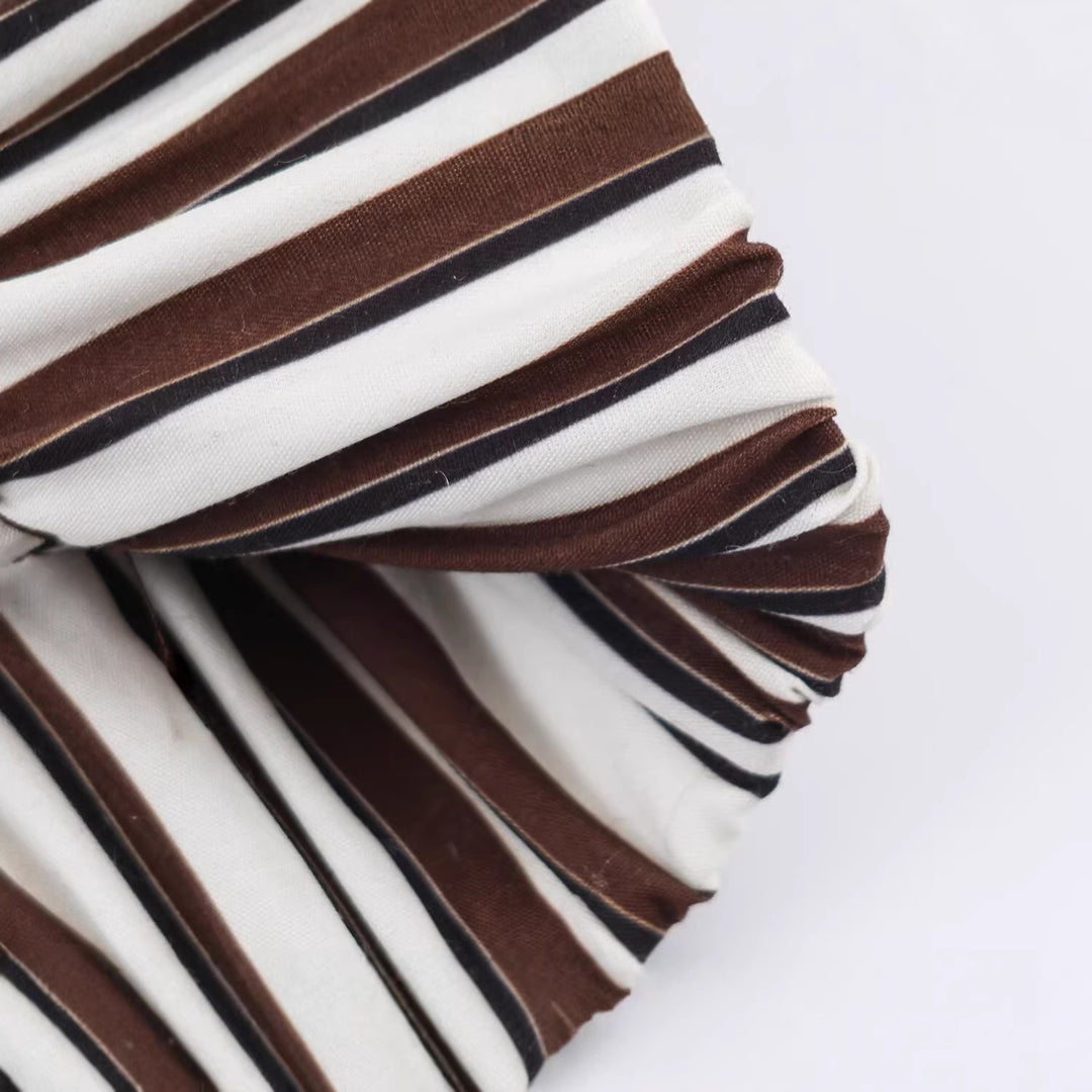 Women's Striped Cropped Blouse Jacket with Standing Collar, Asymmetrical Flap Pocket and Elastic Hem Mune Fashion