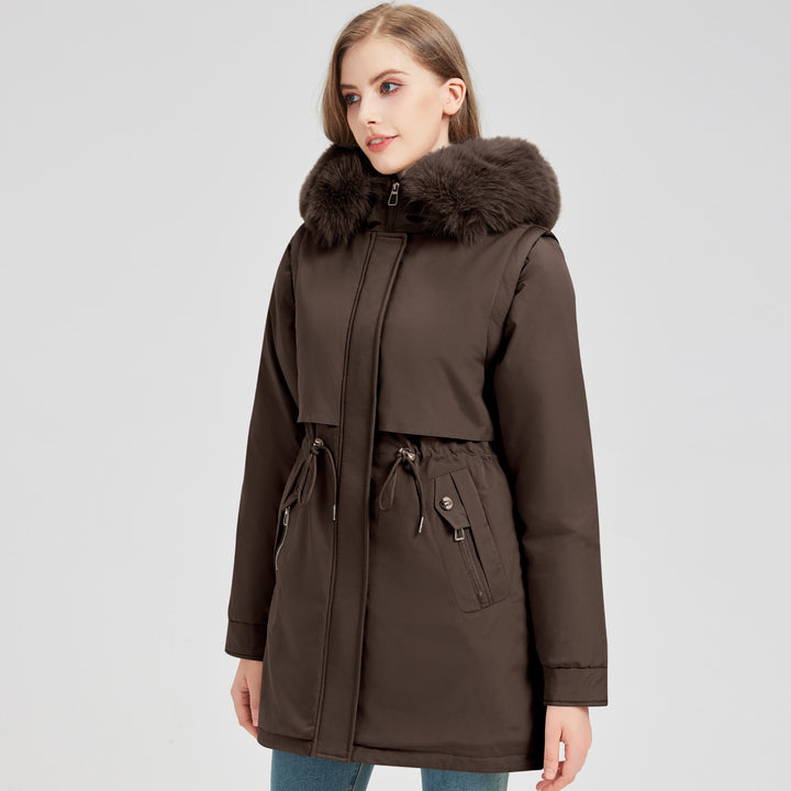 Women's tailored functional parka with asymmetrical front flap, adjustable drawstring, and wind-resistant stand-up collar Mune Fashion