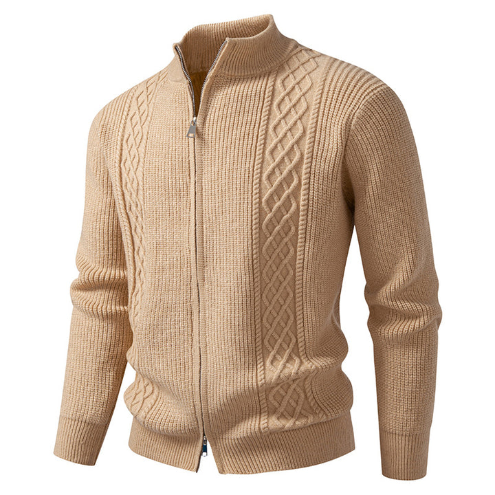 Men's zip knit jacket with decorative cable pattern, stand-up collar and elastic cuffs Mune Fashion