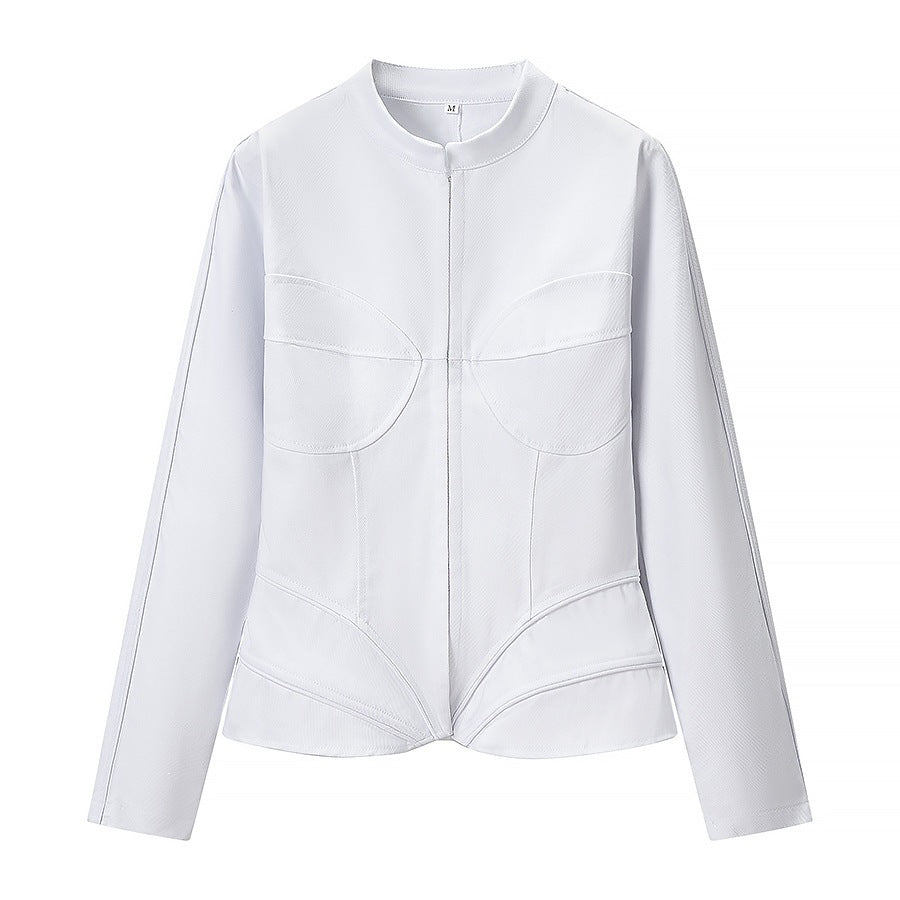 Women's Tailored Stand Collar Jacket with Contouring Corset Seams Mune Fashion