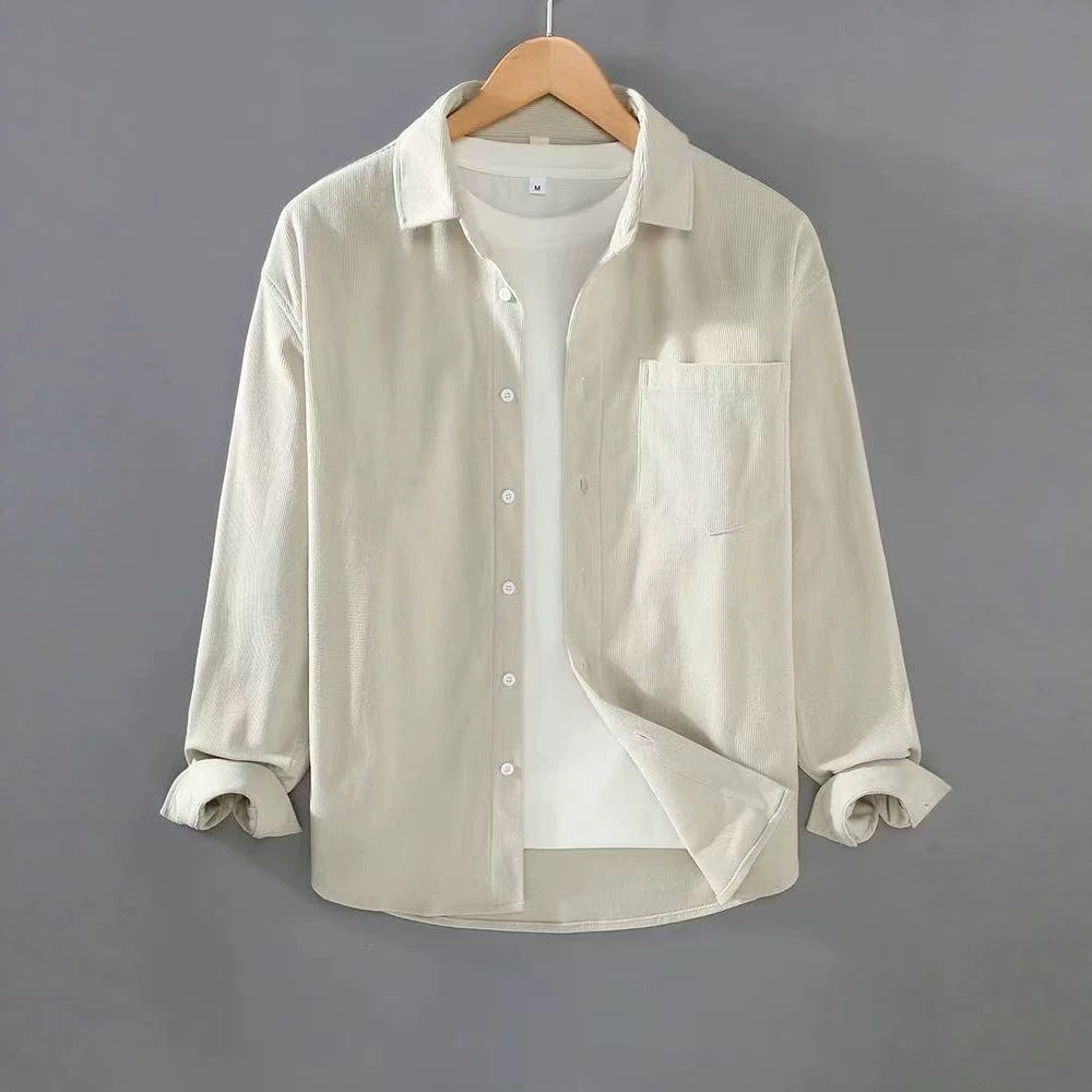 Men's Lightweight Fine Cord Shirt Jacket with Chest Pocket and Kent Collar Mune Fashion