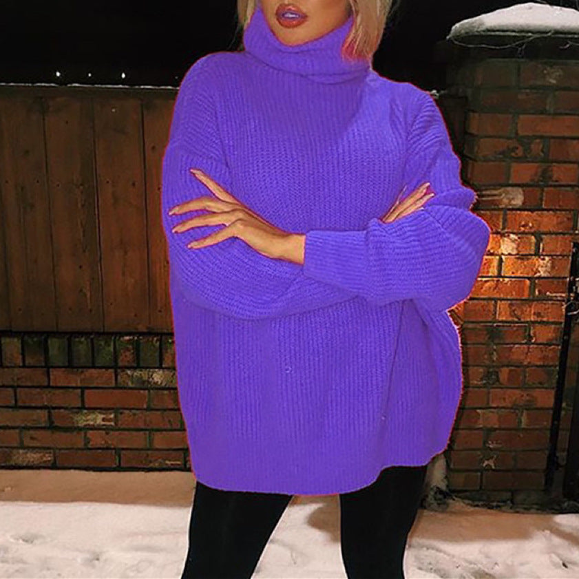 Women's Oversized Turtleneck Sweater made of coarse ribbed knit with extended hem Mune Fashion