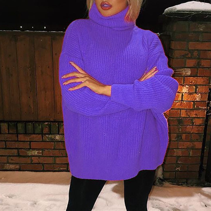 Women's Oversized Turtleneck Sweater made of coarse ribbed knit with extended hem Mune Fashion