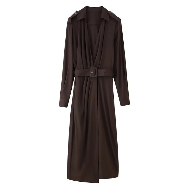 Women's long-sleeved shirt dress with waist belt and feminine A-line silhouette Mune Fashion