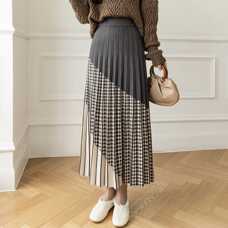 Women's Pleated Maxi Skirt with Geometric Pattern Mune Fashion