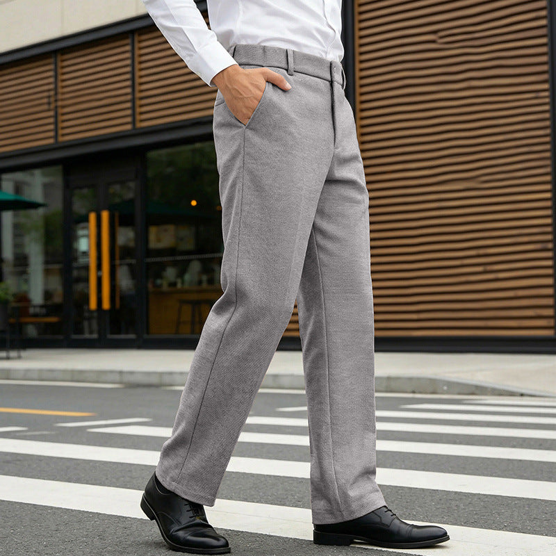 Men's Elegant Straight Tailoring Trousers with Crease and Fine Herringbone Structure Mune Fashion
