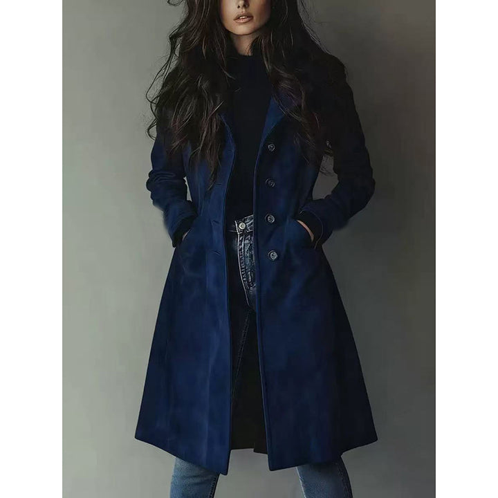 Women's Elegant Long Coat in A-Line Cut with Single-Breasted Button Placket Mune Fashion