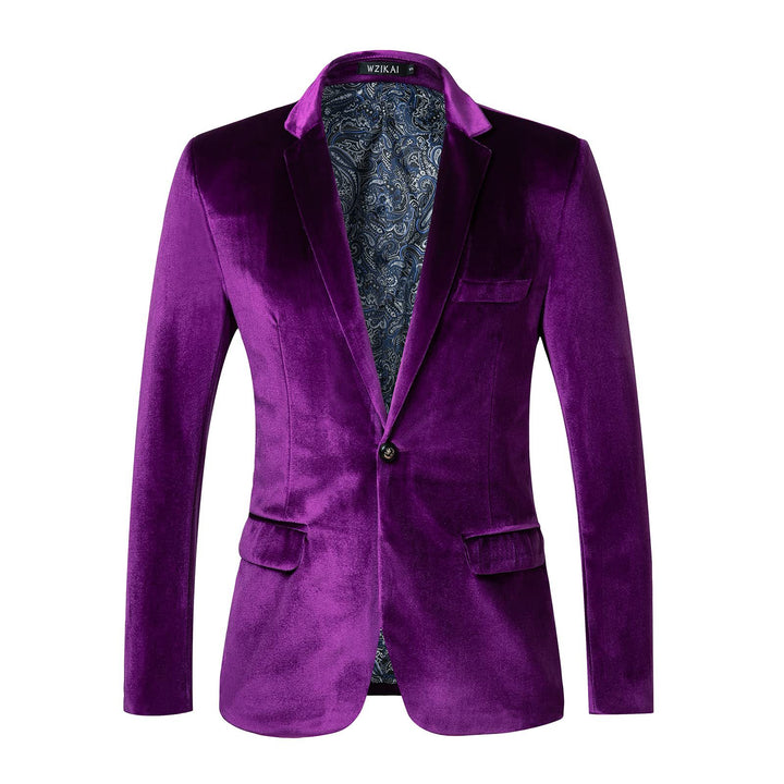Men's tailored velvet tuxedo jacket with satin lapels and single-button closure Mune Fashion