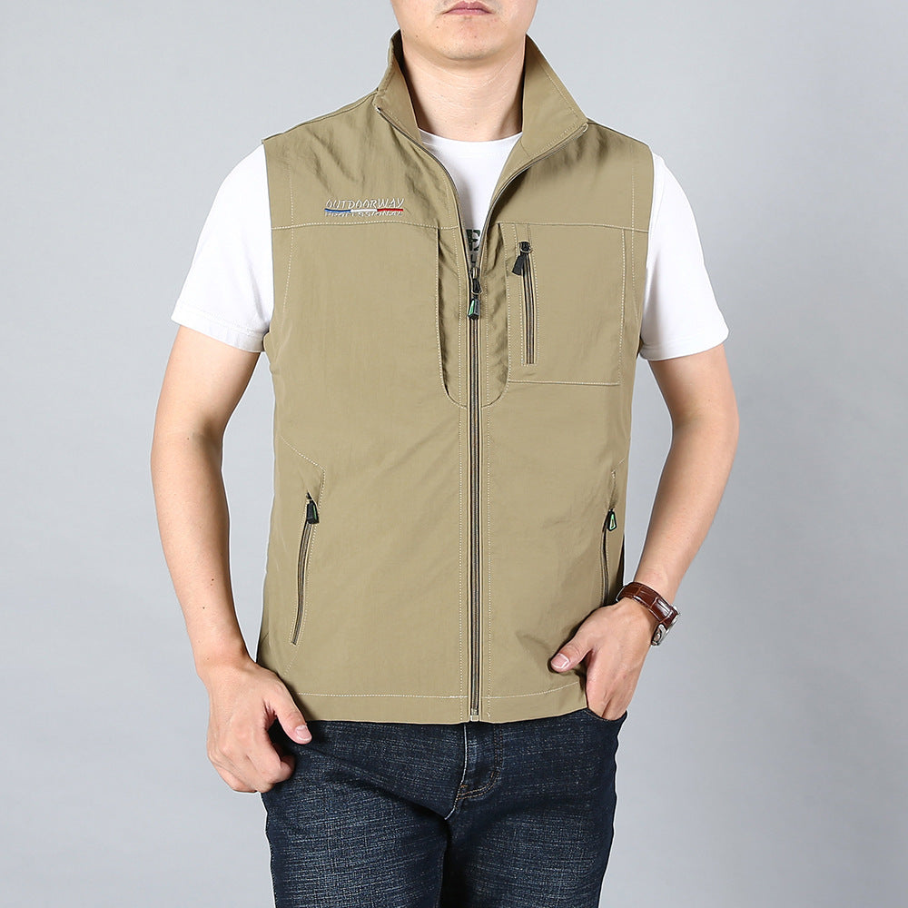 Men's Lightweight Utility Vest with Zipper Pockets and Stand Collar Mune Fashion