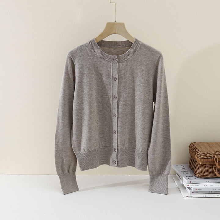 Women Fine Button Cardigan with Round Neckline, Slim Fit and Ribbed Finishes Mune Fashion