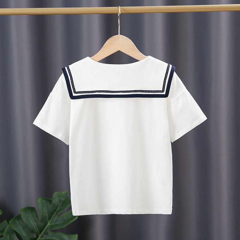 Girl's sailor blouse with modern collar and ruffle details Mune Fashion