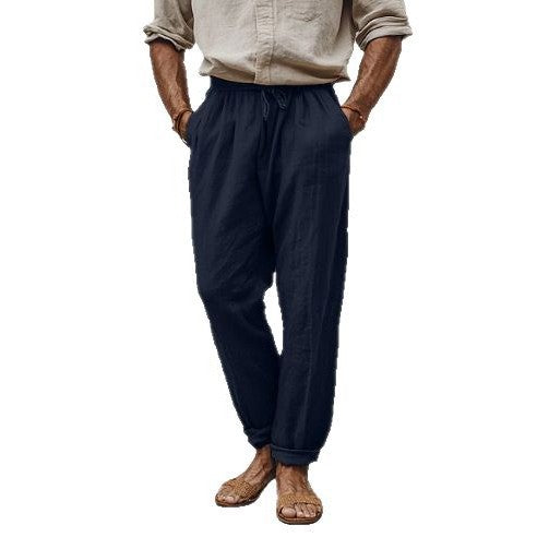 Men's casual linen blend jogger pants with drawstring, angled pockets and narrow ankle cuffs Mune Fashion