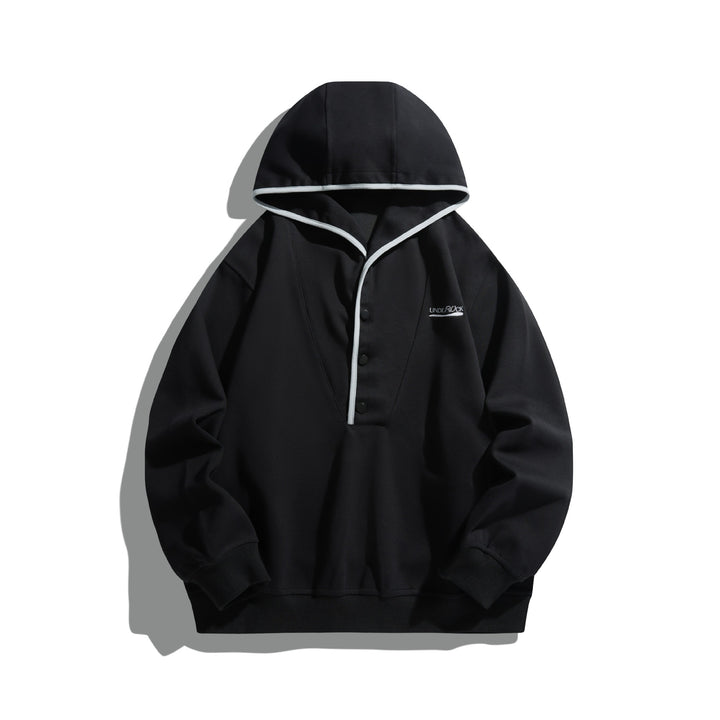 Unisex hoodie sweatshirt with snap placket and contrast piping Mune Fashion