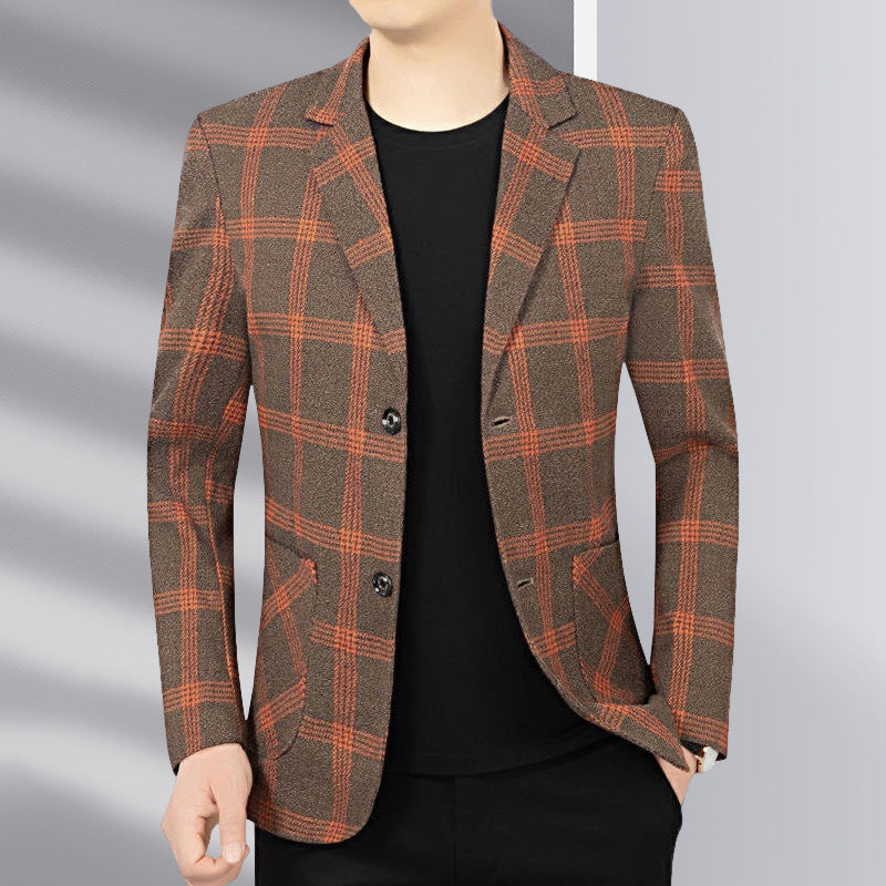 Men's modern checked tailored blazer made from wool blend with contrasting seam details and patch front pockets Mune Fashion