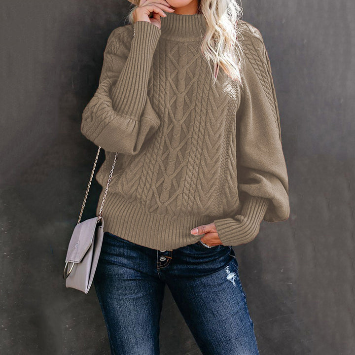 Women's cable knit sweater with turtleneck and balloon sleeves Mune Fashion