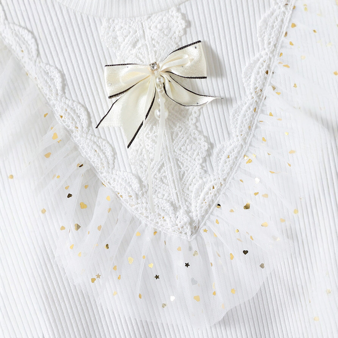 Girl long sleeve shirt with decorative tulle sleeves and lace applications Mune Fashion