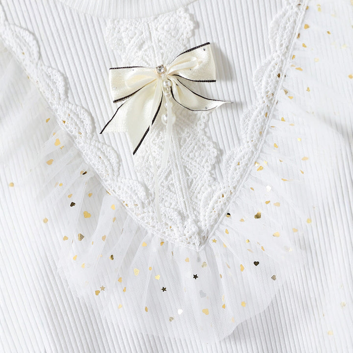 Girl long sleeve shirt with decorative tulle sleeves and lace applications Mune Fashion