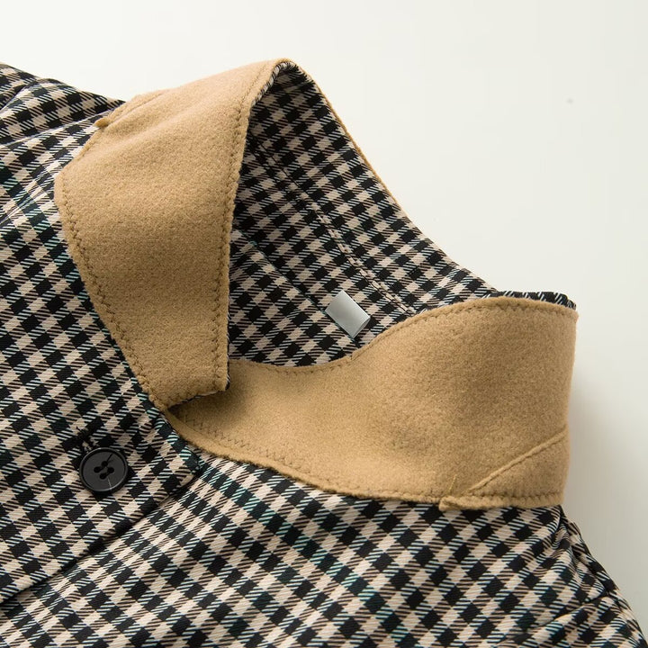 Women Checked Boxy Blazer Jacket with Contrast Stand Collar and Flap Pockets Mune Fashion