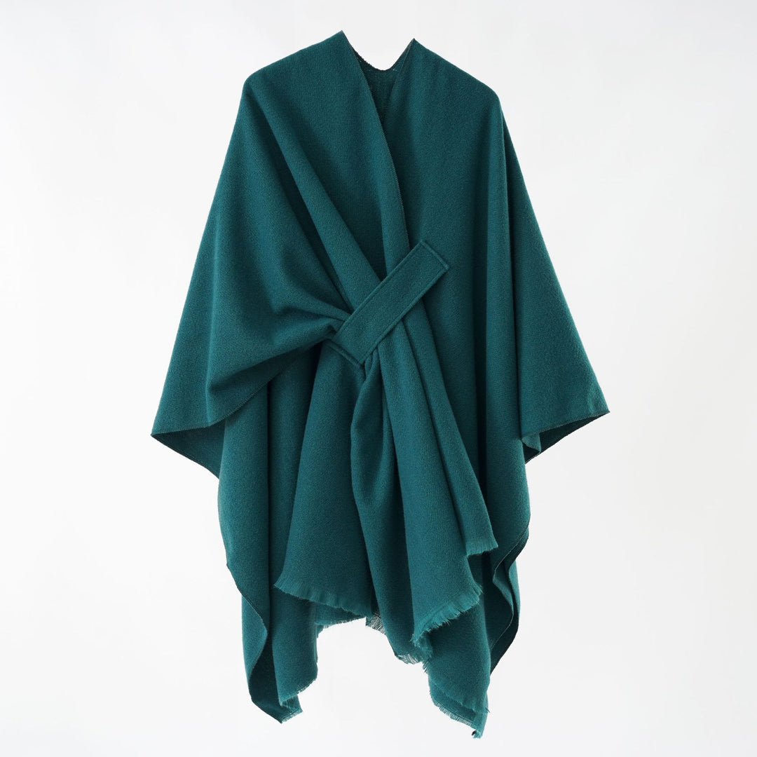 Women's lightweight wool blend wrap with fringes and tie belt Mune Fashion